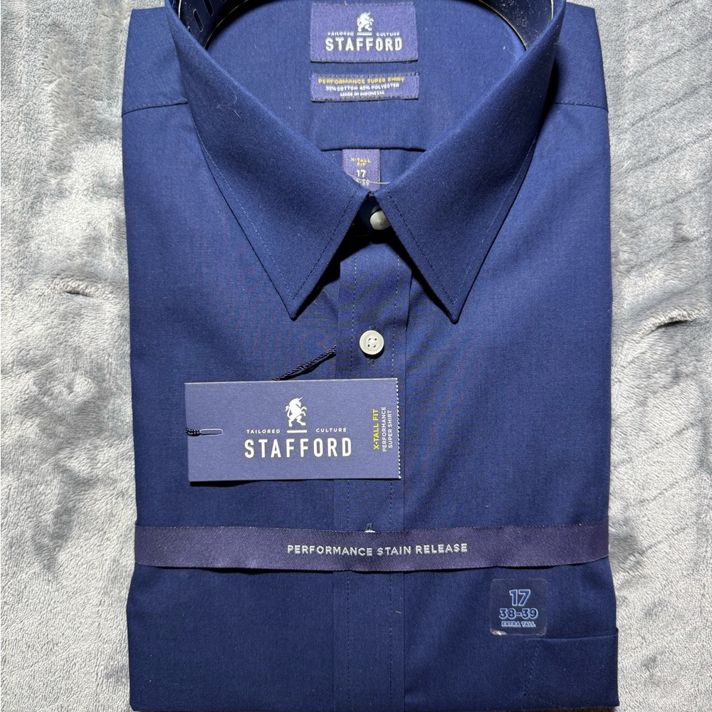 Stafford Navy Performance Dress Shirt 17 - 38/39 extra tall